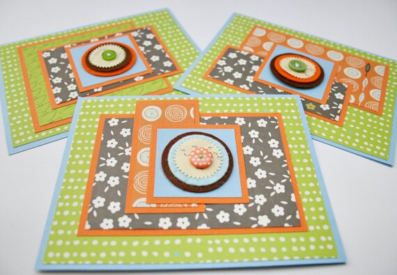 Blank Inside Orange and Grey BUTTON /& CIRCLE SET Handmade Cards
