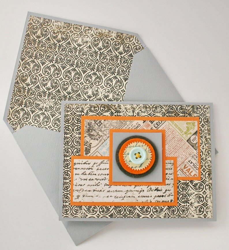 Blank Inside Orange and Grey BUTTON /& CIRCLE SET Handmade Cards