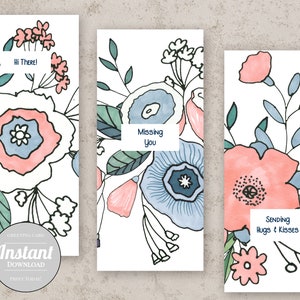 Tarjetas de notas en blanco, DESCARGA INSTANTE, Missing You, Acuarela Floral, Boho, Conjunto de tres