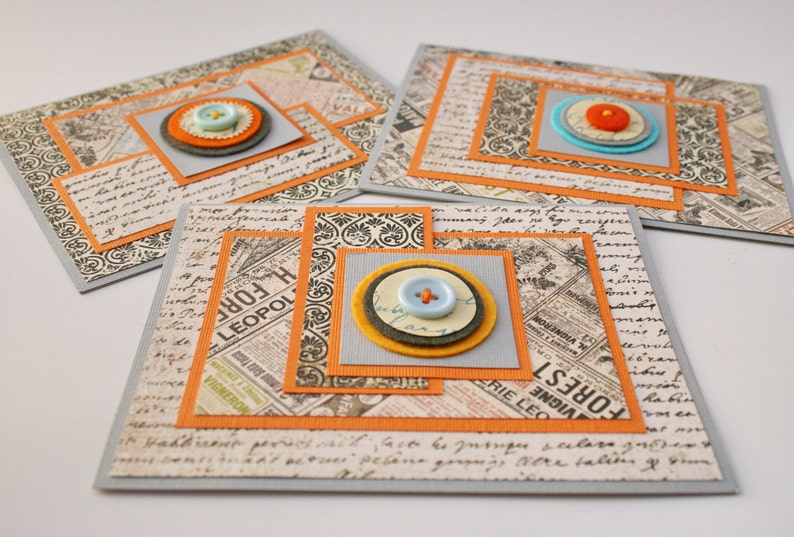 Blank Inside Orange and Grey BUTTON /& CIRCLE SET Handmade Cards