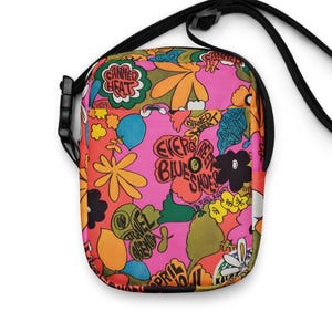 Hippie Flowers Colorful Crossbody Bag | Zip Bag for Festivals | Trippy Psychedelic 60's Woodstock Rock Bands Purse Pouch