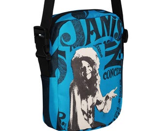 Janis Joplin Crossbody Bag | Zip Bag for Music Festivals | Trippy Woodstock 60's Rock Hippie Band Concert Poster Love Peace Pouch