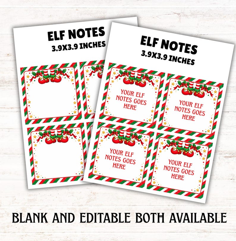 Mini Note Template Printable Editable Elf Note Cards Template, Printable Christmas Elf Notes for ...