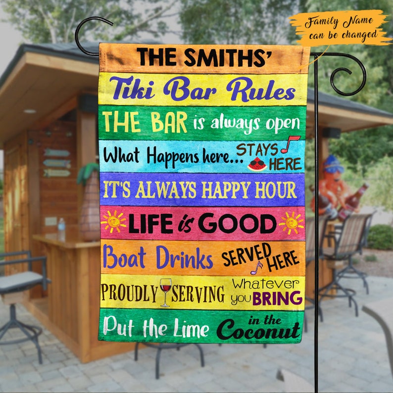 Backyard Tiki Bar Rules Gardening Flag Bar Rules Flag Tiki Etsy