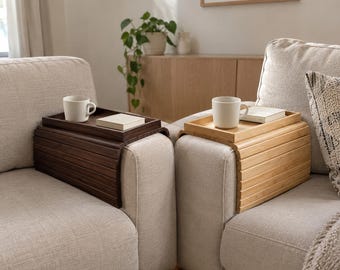 Bandeja plegable de bambú para reposabrazos de sofá, organizador de madera para sofá, mesa auxiliar para sofá que ahorra espacio