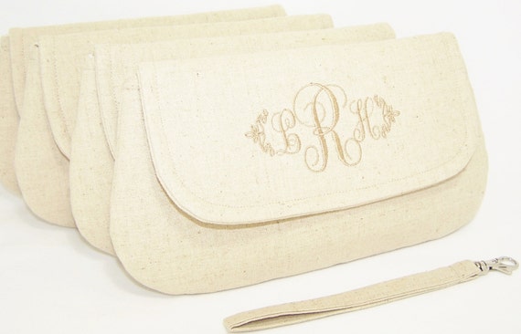 Items similar to Monogrammed Linen Wristlet/Clutch - Choice of Colors ...