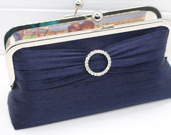 Silk & Rhinestone Clutch in Choice of Colors - Photo Lining Option - Wedding Clutch - Bride Clutch - Mother of the Bride or Groom