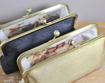 Silk Clutch with Photo Lining - Mother of Bride Gift - Mother of Groom Gift - Wedding Gift - Personalized
