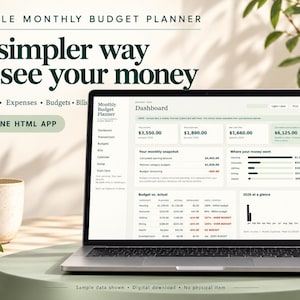 Simple Monthly Budget Planner HTML App, Income and Expense Tracker, Bills Calendar, Offline Digital Budget Download