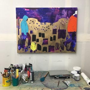 Large Original Abstract Painting, Mixed Media Art on Stretched Canvas, Western Wildfire Forest Art, Moody Abstract Landscape Art