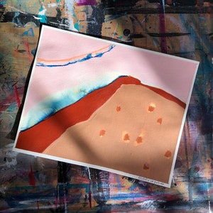 Twin Mountain Landscape Painting, Abstract Landscape Art, High Desert Wall Art, Original Art on Paper