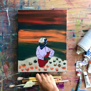 Abstract Landscape Art, Mixed Media Figurative Painting, 11x14 inch Original Painting, Moody Landscape Art, Colorful Landscape Painting
