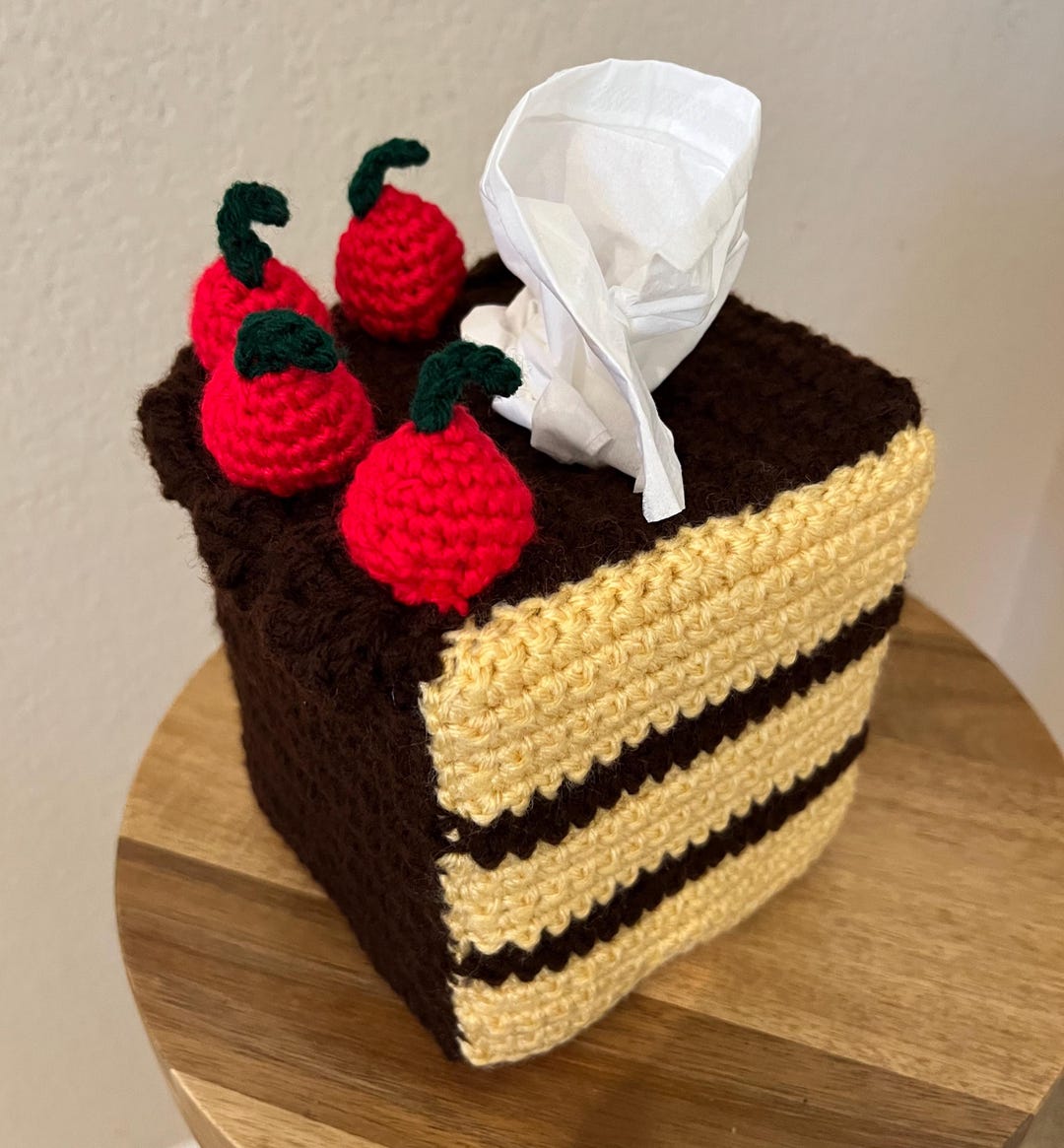 Crochet Tissue Box Cover Chocolate Cake (cherry Topping) Ready to Ship ...