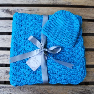 Baby Decke mit passender Mütze - Mintblau (versandfertig)