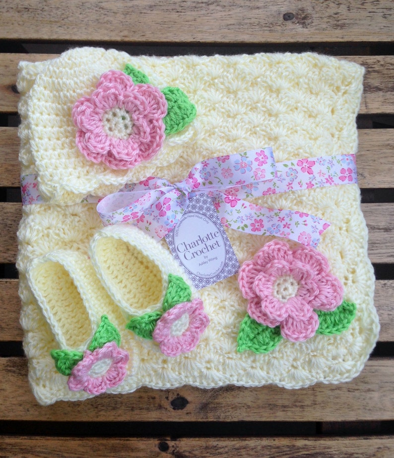 Baby Blanket Set With Matching Hat & Booties off White With Etsy