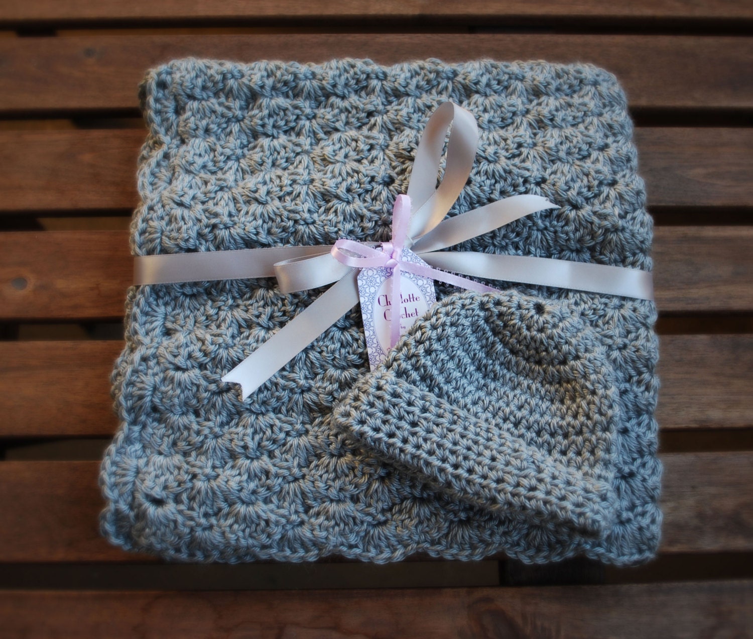 Crochet Baby Blanket with Matching Hat Gray Etsy