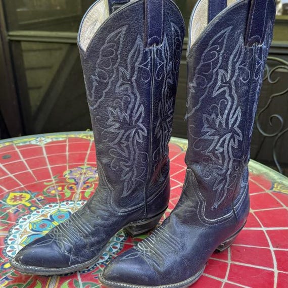 LARRY MAHAN VINTAGE Navy Cowgirl Boots Size 6B