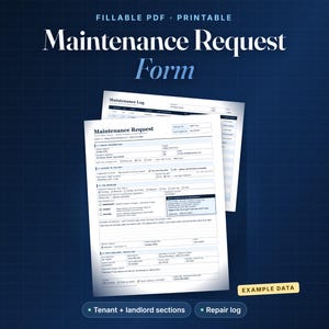 Maintenance Request Form Fillable PDF, Tenant Repair Request, Landlord Maintenance Log, Work Order Tracker, Printable Rental Form