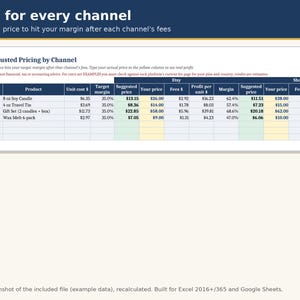 Inventory & Pricing Calculator Spreadsheet | Product Cost, Etsy Shopify Amazon Fees, Profit Margin, Reorder Alerts | Excel and Google Sheets image 2