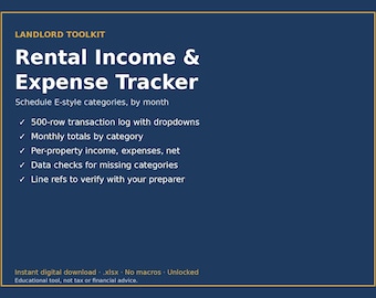 Rental Property Income and Expense Tracker Spreadsheet, Landlord Bookkeeping, Schedule E Style Categories, Monthly & Per-Property Totals