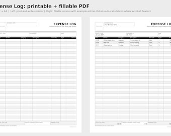 Fillable Expense Log PDF, Auto Total Business Expense Tracker, Printable Expense Sheet, Letter A4