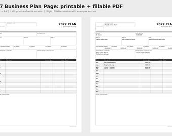 2027 Business Planner Page PDF, Fillable One Page Business Plan, Goals and Revenue Targets, Printable Letter A4