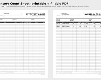 Fillable Inventory Sheet PDF, Auto Calculating Stock Count Form, Inventory Value, Printable, Letter A4