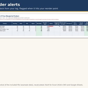 Inventory & Pricing Calculator Spreadsheet | Product Cost, Etsy Shopify Amazon Fees, Profit Margin, Reorder Alerts | Excel and Google Sheets image 5