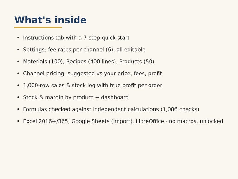 Inventory & Pricing Calculator Spreadsheet | Product Cost, Etsy Shopify Amazon Fees, Profit Margin, Reorder Alerts | Excel and Google Sheets image 6