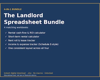 Landlord Spreadsheet Bundle, Rental Property Calculator, Short Term Rental Analyzer, Rent Roll Template, Income & Expense Tracker