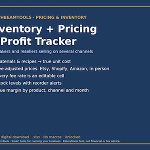 Inventory & Pricing Calculator Spreadsheet | Product Cost, Etsy Shopify Amazon Fees, Profit Margin, Reorder Alerts | Excel and Google Sheets image 1