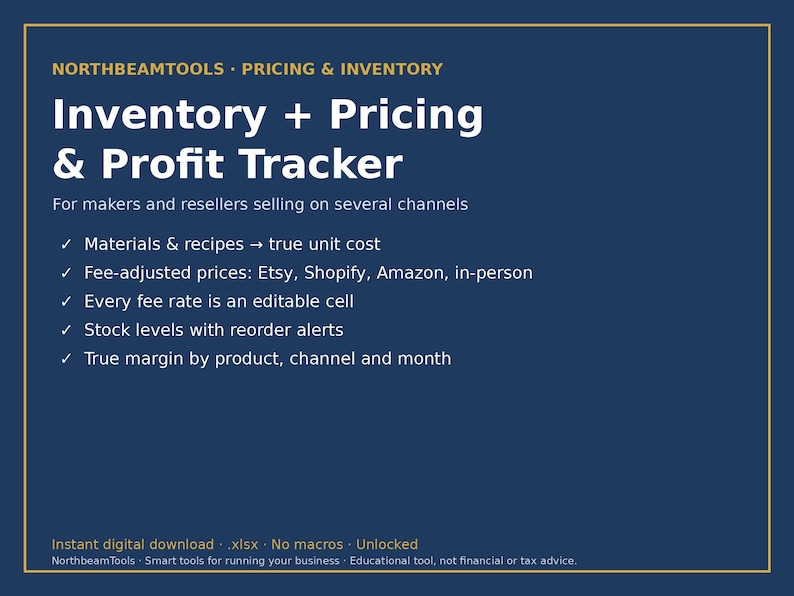 Inventory & Pricing Calculator Spreadsheet | Product Cost, Etsy Shopify Amazon Fees, Profit Margin, Reorder Alerts | Excel and Google Sheets image 1