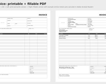 Fillable Invoice Template PDF, Auto Calculating Invoice Form, Add Your Logo, Printable Small Business Invoice, Letter A4