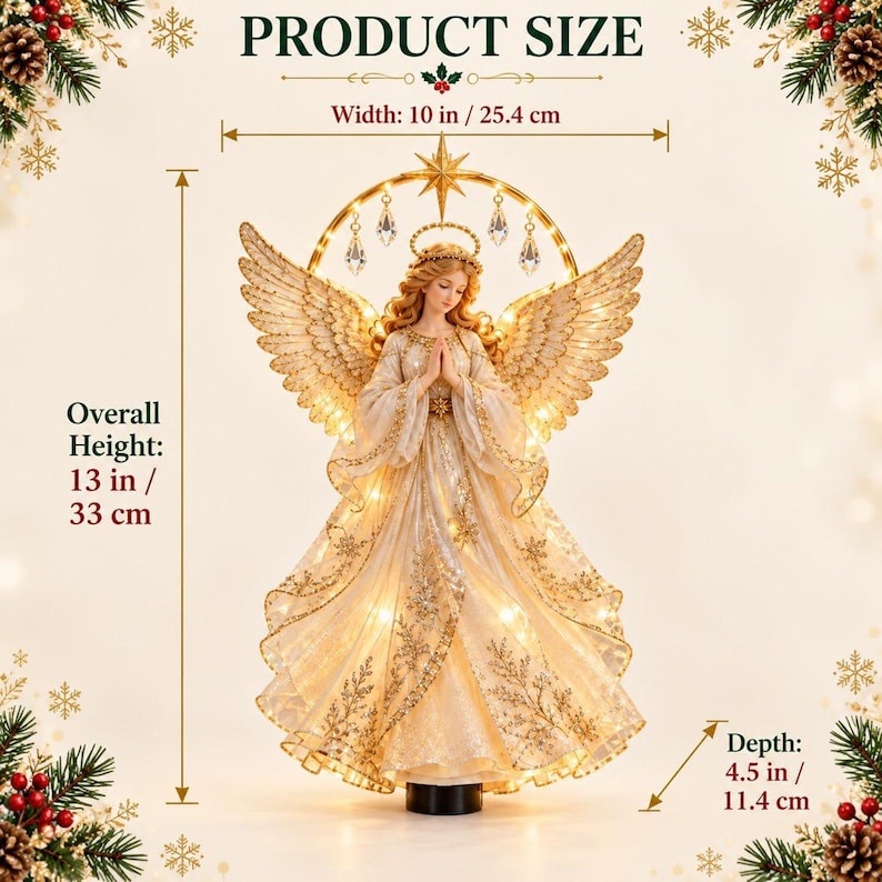 Lighted Angel Christmas Tree Topper, Gold Holiday Angel With Warm LED ...