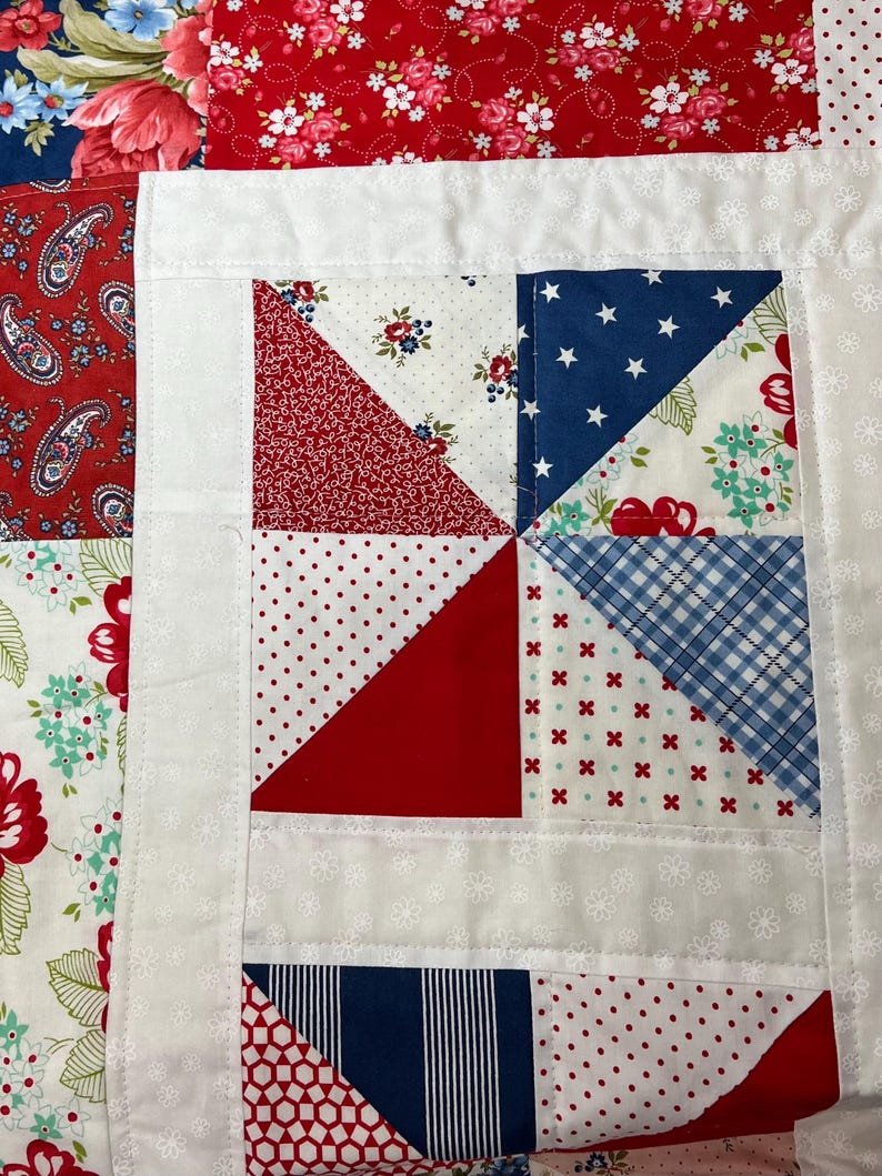 Patriotic- Americana Pinwheels Red White Blue Quilt-- Made to Order ...