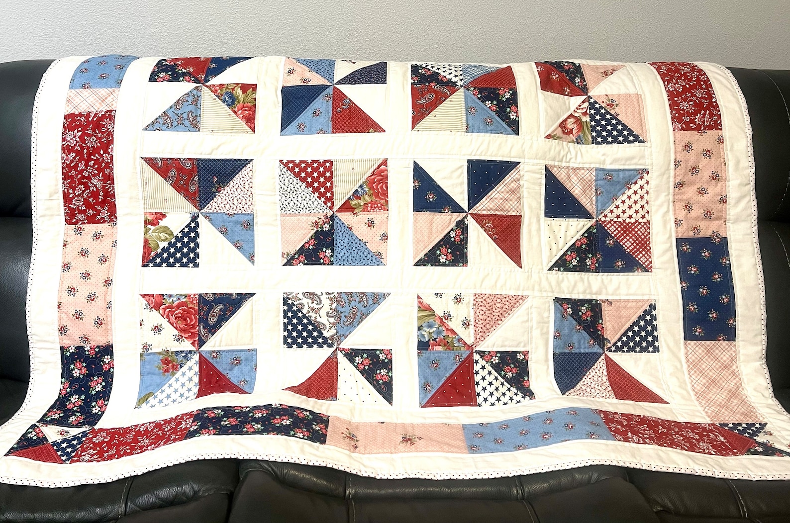 Patriotic- Americana Pinwheels Red White Blue Quilt-- Made to Order ...