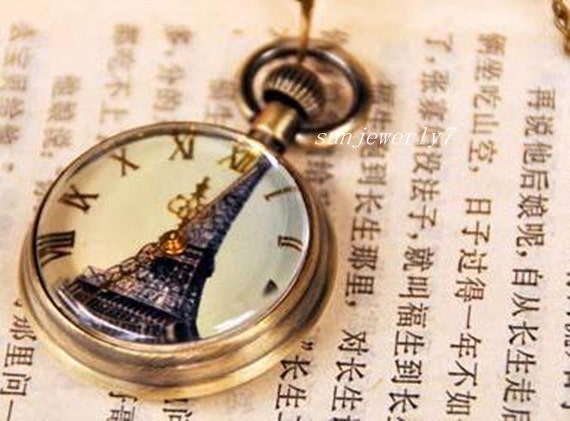 1pcs 33mmx33mm New Eiffel Tower With Rose Pocket Watch Charms