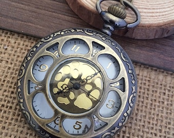 1pcs 45mmx45mm Bronze Flower pocket watch charms pendant PW059