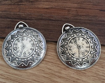 10pcs 32MM clock  charms -Antique silver Charm Pendant