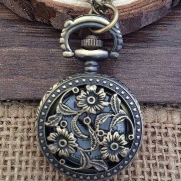 1Pcs  27mmx27mm Bronze Flower small size  pocket watch charms pendant