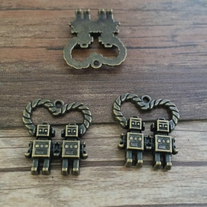 5pieces 25mmx24mm Liebe Roboter Charm - Antik Bronze Anhänger Schmuck Zubehör CcA00224