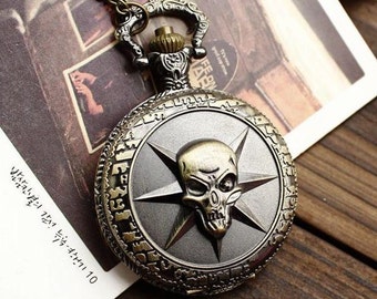 1pcs  45mmx45mm Skeleton head bronze pocket watch charms pendant  PW0296