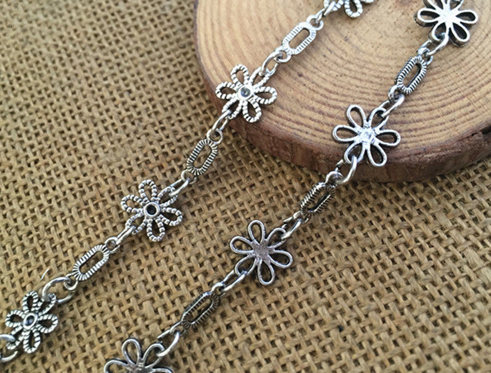 1m Antique Silver Flower Pendant Chain - Etsy UK