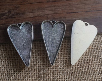 4pcs anitque silver Heart Pendant Trays F510