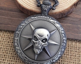 1pcs  45mmx45mm Skeleton head Gunmetal pocket watch charms pendant