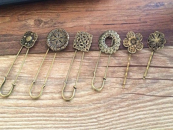 Vintage Gold and Silver Mixed-Metal Hair Pins and Brooches Set Hair Accessory Under 20 Dollars, Antique Gold Hair Pin  main image 2