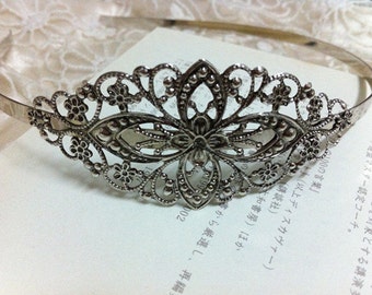 5pcs 35x80mm Floral headband  Antique silver  Filigree metal Headband