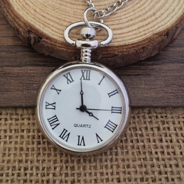 1pcs  30mm Small Silver Tone quartz  pocket watch charms pendant