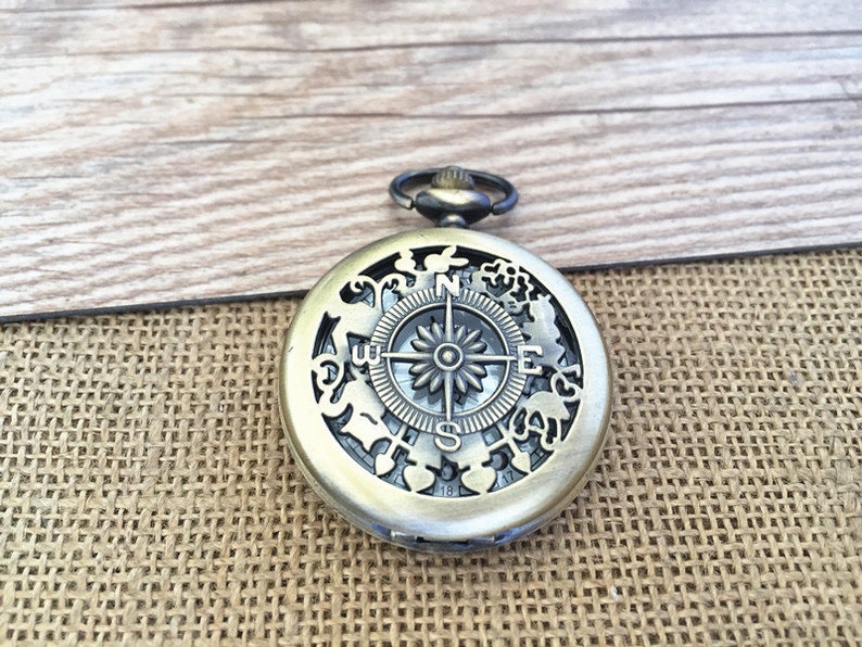 1pcs 45mmx45mm Bronze Compass Pocket Watch Charms Pendant Image 0