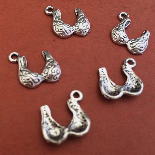 40pcs 13 x13mm  Bra Charm   -  Antique Silver  charm pendant  Jewelry Findings L417